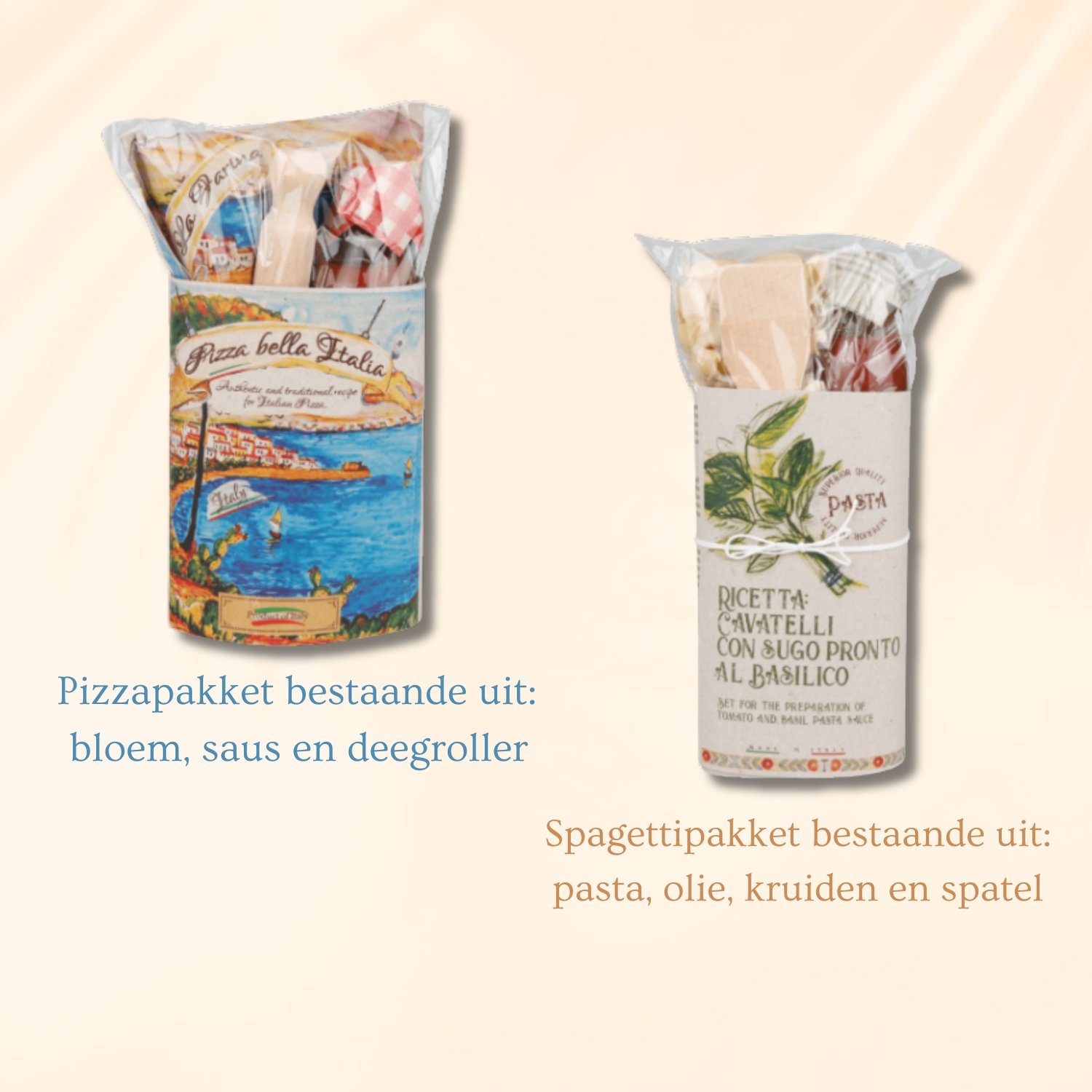 Pizzapakket en spagettipakket met ingrediënten